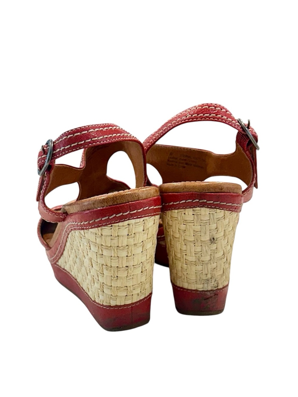 Anthropologie Naya Red Leather Wedge Sandals with Woven Espadrille Detail - 9 - Picture 5 of 11